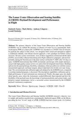 The Lunar Crater Observation and Sensing Satellite (LCROSS) Payload Development and Performance in Flight