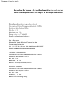 Revealing the Hidden Effects of Land Grabbing Through Better Understanding of Farmers’ Strategies in Dealing with Land Loss