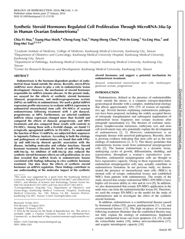 Synthetic Steroid Hormones Regulated Cell Proliferation Through Microrna-34A-5P in Human Ovarian Endometrioma1