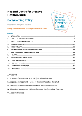 National Centre for Creative Health (NCCH) Safeguarding Policy
