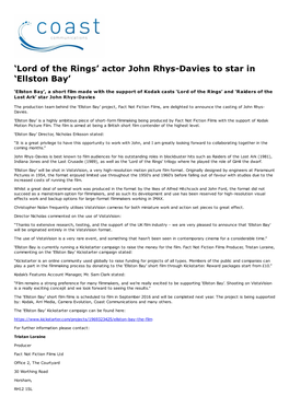 Actor John Rhys-Davies to Star in 'Ellston Bay'