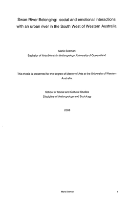 Swan River Belonging: Social and Emotional Interactions with an Urban River in the South West of Western Australia