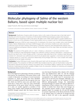 Molecular Phylogeny of Salmo of the Western Balkans, Based Upon Multiple Nuclear Loci Gašper Pustovrh, Aleš Snoj and Simona Sušnik Bajec*