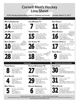 Cornell Men's Hockey Line Sheet