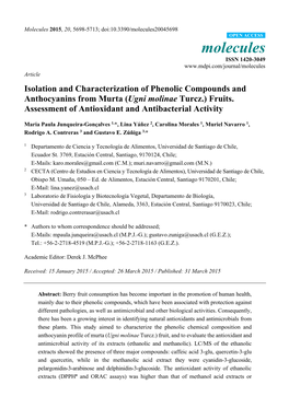 Isolation and Characterization of Phenolic Compounds and Anthocyanins from Murta (Ugni Molinae Turcz.) Fruits