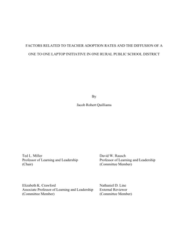 Factors Related to Teacher Adoption Rates and the Diffusion of a One to One Laptop Initiative in One Rural Public School District