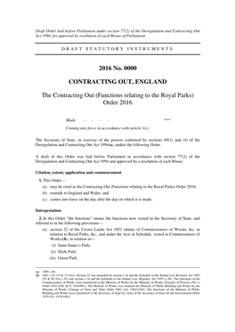 The Contracting out (Functions Relating to the Royal Parks) Order 2016