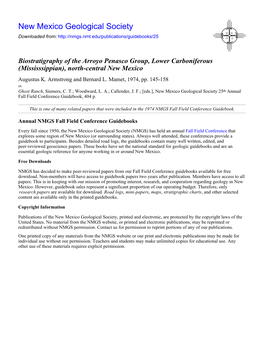 Biostratigraphy of the Arroyo Penasco Group, Lower Carboniferous (Mississsippian), North-Central New Mexico Augustus K