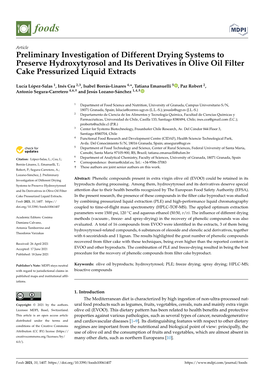 Preliminary Investigation of Different Drying Systems to Preserve Hydroxytyrosol and Its Derivatives in Olive Oil Filter Cake Pressurized Liquid Extracts