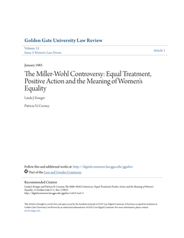 The Miller-Wohl Controversy: Equal Treatment, Positive Action and the Meaning of Women's Equality, 13 Golden Gate U