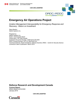 Emergency Air Operations Project Aviation Management Interoperability for Emergency Response and Recovery : Return on Investment