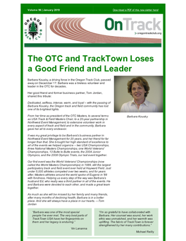 The OTC and Tracktown ​​Loses a Good Friend and Leader