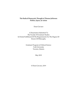 The Radical Democratic Thought of Thomas Jefferson: Politics, Space, & Action