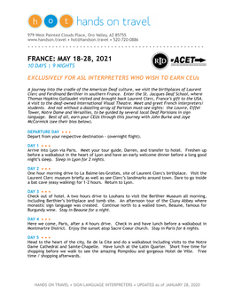 France: May 18-28, 2021 10 Days | 9 Nights