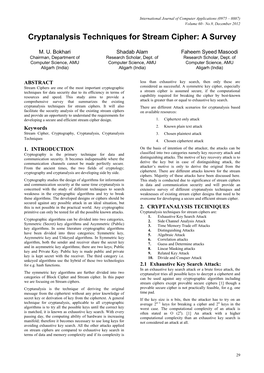 Cryptanalysis Techniques for Stream Cipher: a Survey