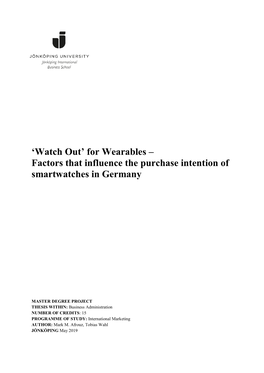 Factors That Influence the Purchase Intention of Smartwatches in Germany