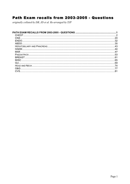 Path Exam Recalls from 2003-2005 - Questions Originally Collated by DR, JD Et Al