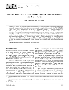 Seasonal Abundance of Midrib Folder and Leaf Miner on Different Varieties of Sapota National Academy of Agricultural Science (NAAS) Rating : 3