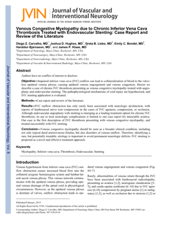 Venous Congestive Myelopathy Due to Chronic Inferior Vena Cava Thrombosis Treated with Endovascular Stenting: Case Report and Review of the Literature