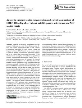 Antarctic Summer Sea Ice Concentration and Extent: Comparison of ODEN 2006 Ship Observations, Satellite Passive Microwave and NIC Sea Ice Charts