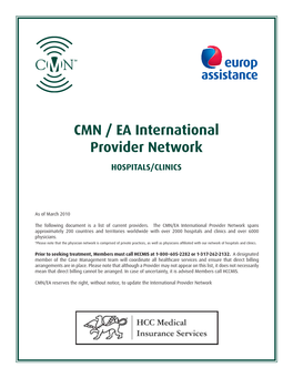 CMN / EA International Provider Network HOSPITALS/CLINICS