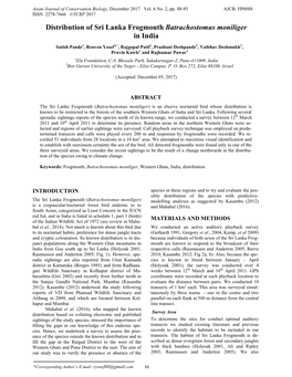 Distribution of Sri Lanka Frogmouth Batrachostomus Moniliger in India