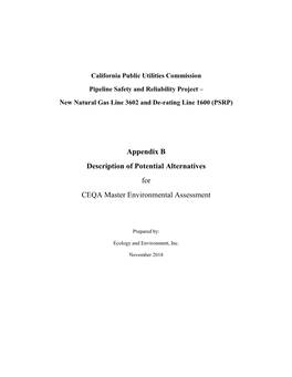 Appendix B Description of Potential Alternatives for CEQA Master