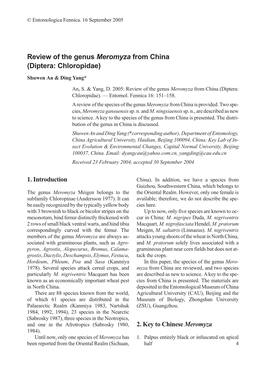Review of the Genus Meromyza from China (Diptera: Chloropidae)