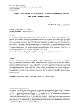 Una Aproximación a Las Relaciones De Uruguay Con Brasil En La Primera Mitad Del Siglo XX