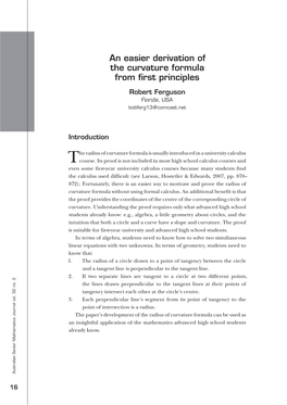 An Easier Derivation of the Curvature Formula from First Principles