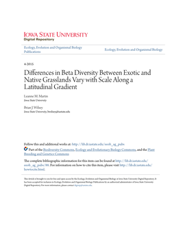 Differences in Beta Diversity Between Exotic and Native Grasslands Vary with Scale Along a Latitudinal Gradient Leanne M