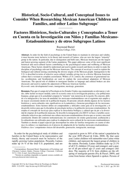 Historical, Socio-Cultural, and Conceptual Issues to Consider When Researching Mexican American Children and Families, and Other Latino Subgroups*