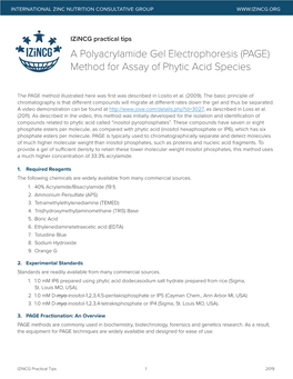 A Polyacrylamide Gel Electrophoresis (PAGE) Method for Assay of Phytic Acid Species