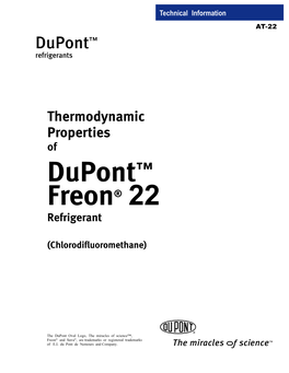 Thermodynamic Properties of Dupont(Tm) Freon(R) 22 Refrigerant