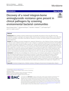 Discovery of a Novel Integron-Borne Aminoglycoside Resistance Gene