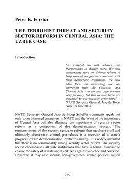 The Terrorist Threat and Security Sector Reform in Central Asia: the Uzbek Case