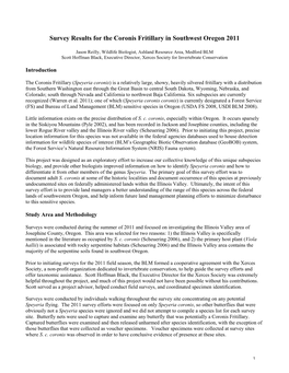 Survey Results for the Coronis Fritillary in Southwest Oregon 2011