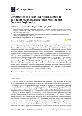 Construction of a High-Expression System in Bacillus Through Transcriptomic Proﬁling and Promoter Engineering