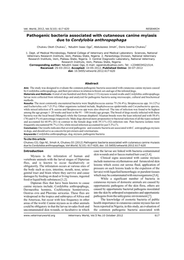 Pathogenic Bacteria Associated with Cutaneous Canine Myiasis Due to Cordylobia Anthropophaga