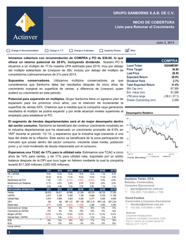 GRUPO SANBORNS S.A.B. DE C.V. INICIO DE COBERTURA Listo Para