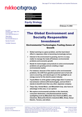 The Global Environment and Socially Responsible Investment