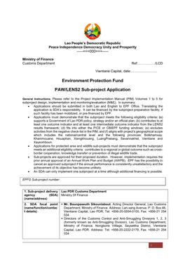 Environment Protection Fund PAW/LENS2 Sub-Project Application