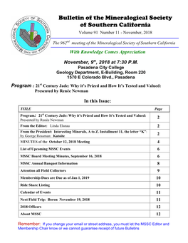 Bulletin of the Mineralogical Society of Southern California