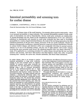 Intestinal Permeability and Screening Tests for Coeliac Disease