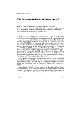 Die Parteien Nach Den Wahlen: Ratlos? ______