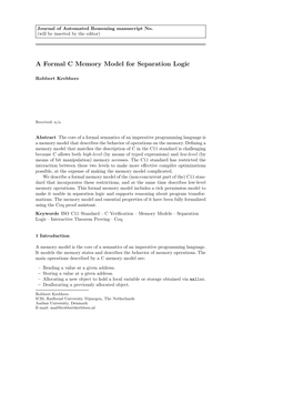 A Formal C Memory Model for Separation Logic