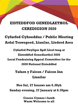 EISTEDDFOD GENEDLAETHOL CEREDIGION 2020 Cyfarfod