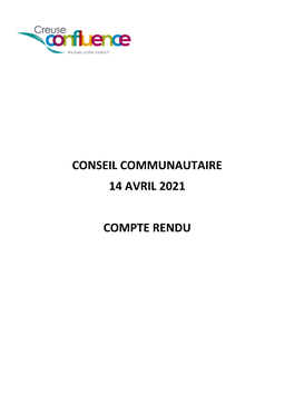 Conseil Communautaire 14 Avril 2021 Compte Rendu