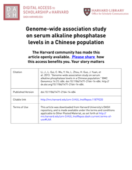 Genome-Wide Association Study on Serum Alkaline Phosphatase Levels in a Chinese Population