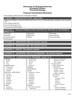 Directorate for Biological Sciences Emerging Frontiers Theoretical